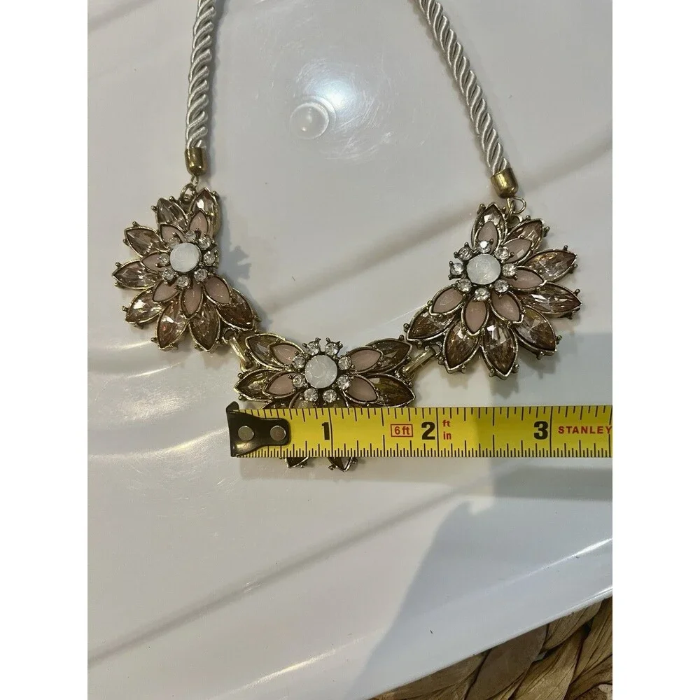 Bib Floral Statement Necklace Fairy Grunge Rhinestone Gold Tone Necklace Glam